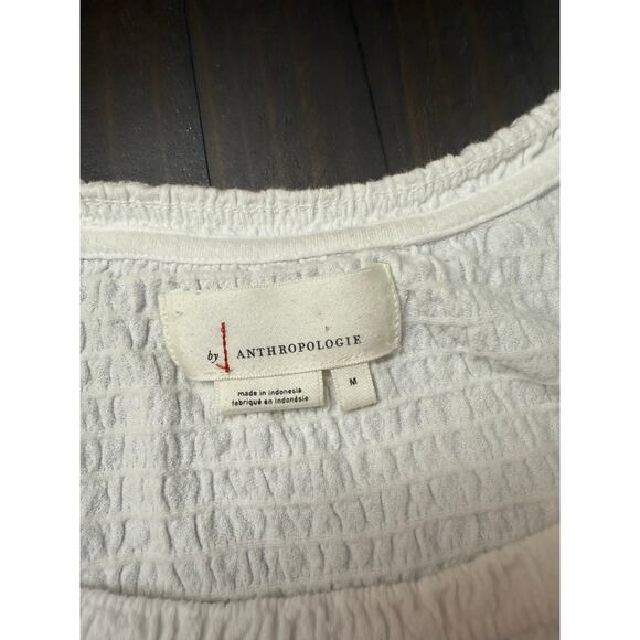 Anthropologie White Smocked Short Sleeve Cottage Square Neck Top Size M - Picture 5 of 5